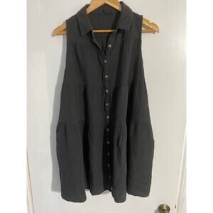 Grade & Gather button down dress women’s S gray cotton gauze pockets minimalist